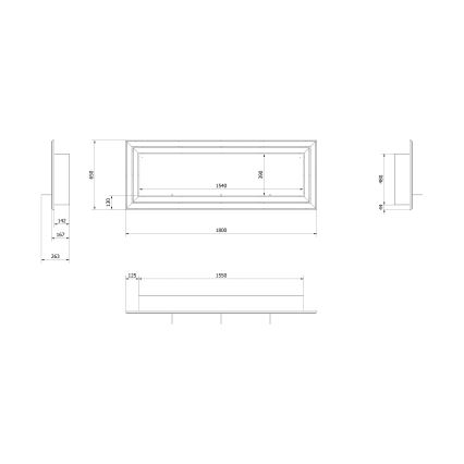 Kratki - Inbyggd BIO eldstad 65x180 cm 3x2,5kW skinande krom