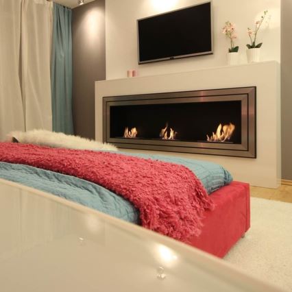 Kratki - Inbyggd BIO-kamin 65x180 cm 3x2,5 kW blank krom
