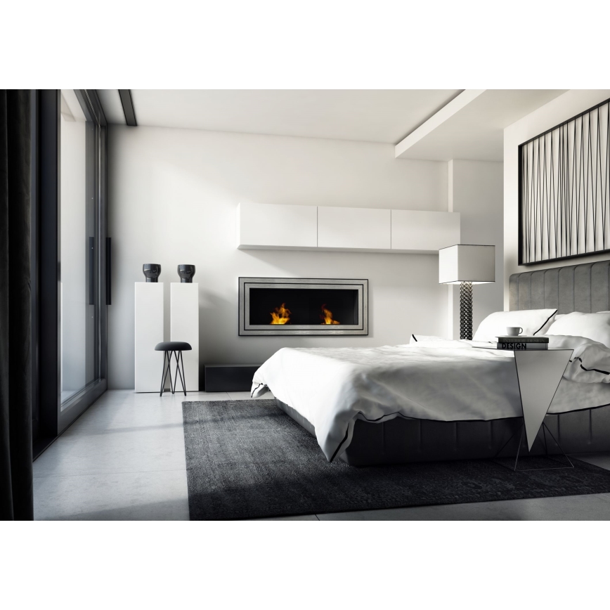 Kratki - Inbyggd BIO-kamin 65x180 cm 3x2,5 kW blank krom