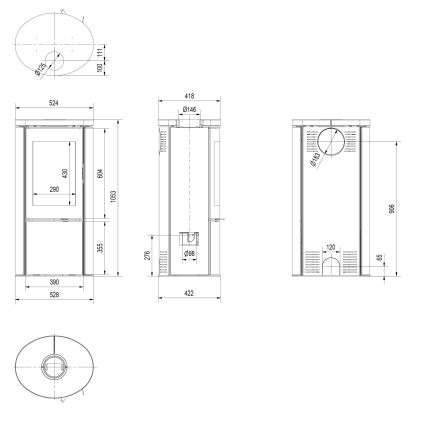 Kratki - Öppen spis i stål 8kW 150mm