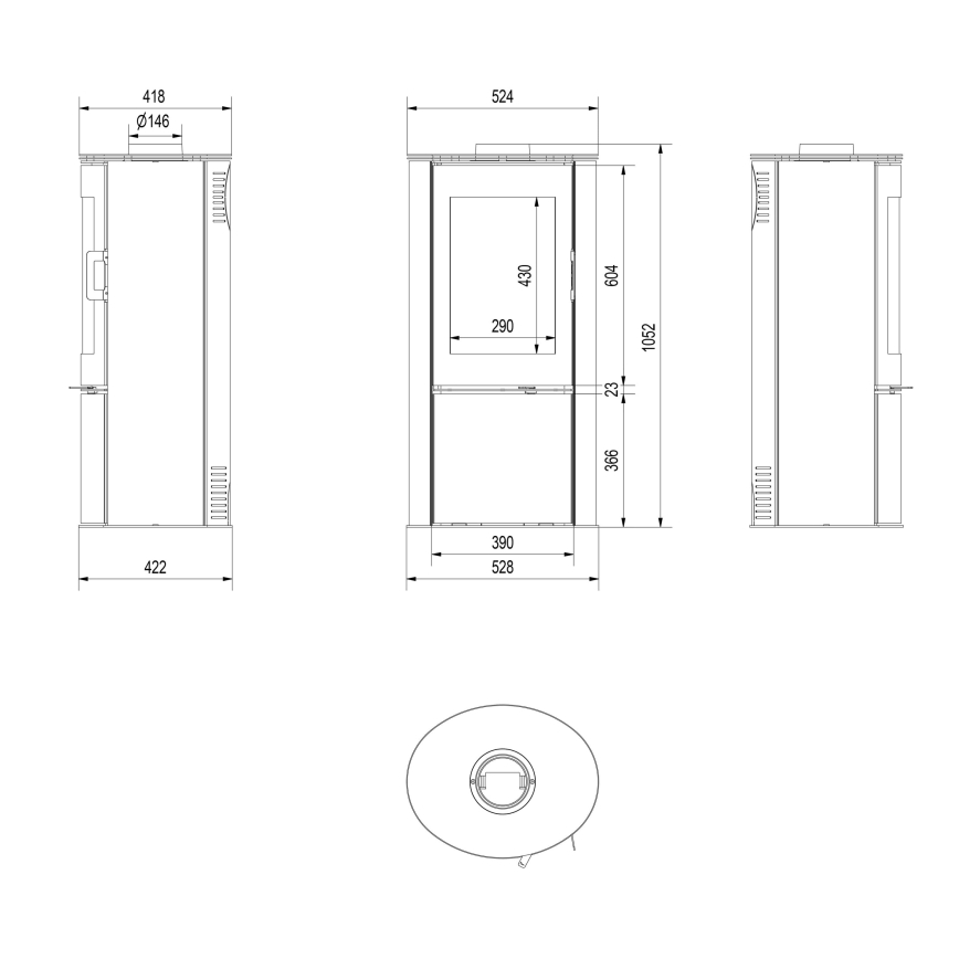 Kratki - Öppen spis i stål 8kW 150mm
