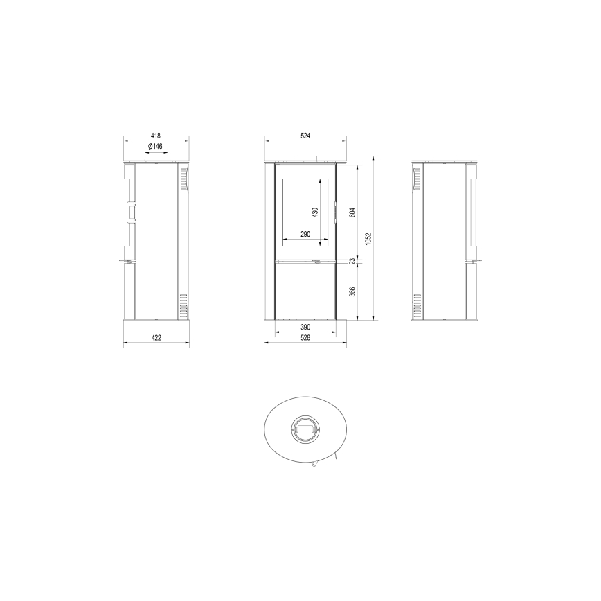 Kratki - Steel fireplace 8kW 150mm