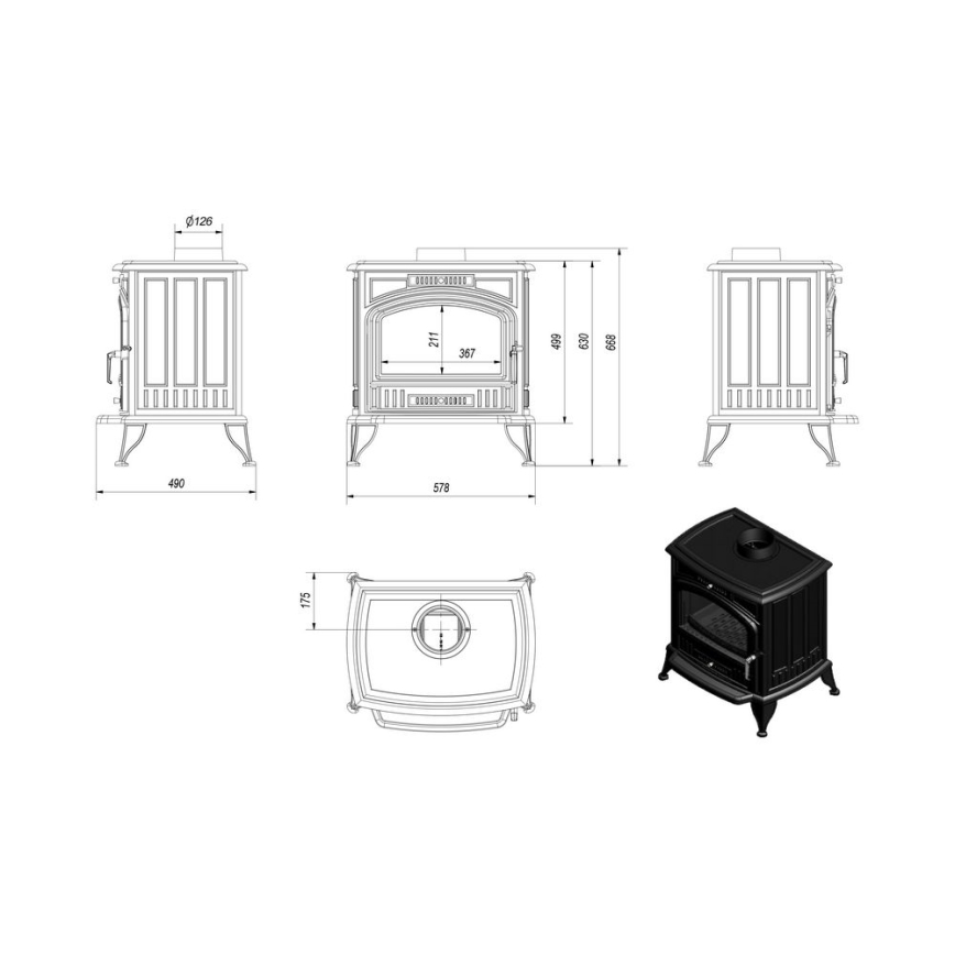 Kratki - Cast-iron fireplace 8kW 150mm