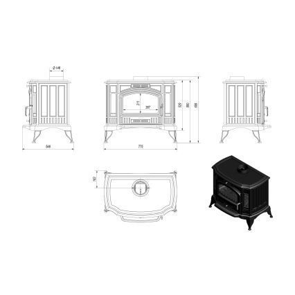Kratki - Öppen spis i gjutjärn 10kW 150mm