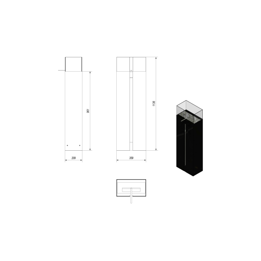 Kratki - BIO eldstad 113,6x35,9 cm 2kW svart
