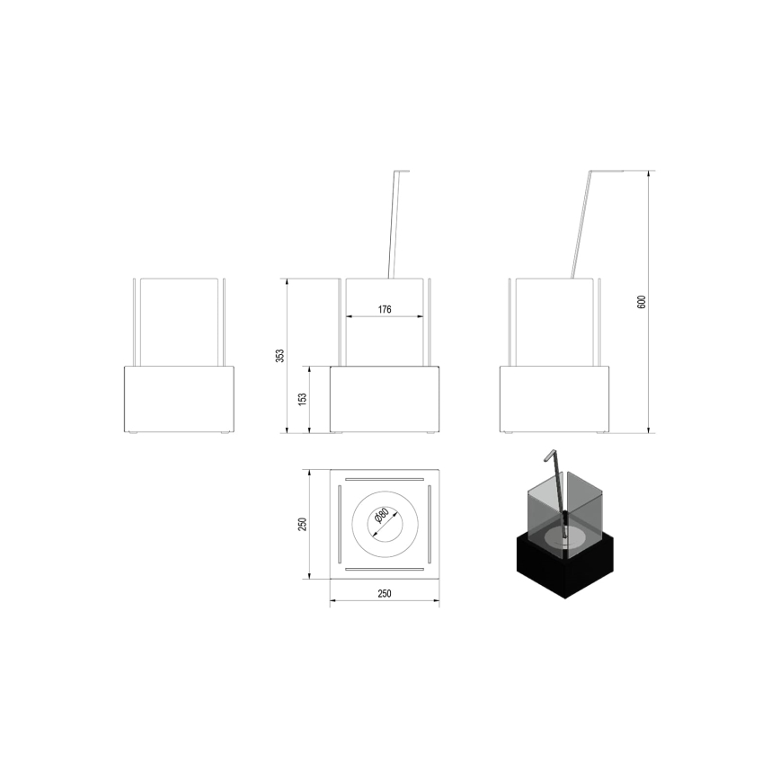Kratki - BIO eldstad 35,3x25 cm 1kW svart