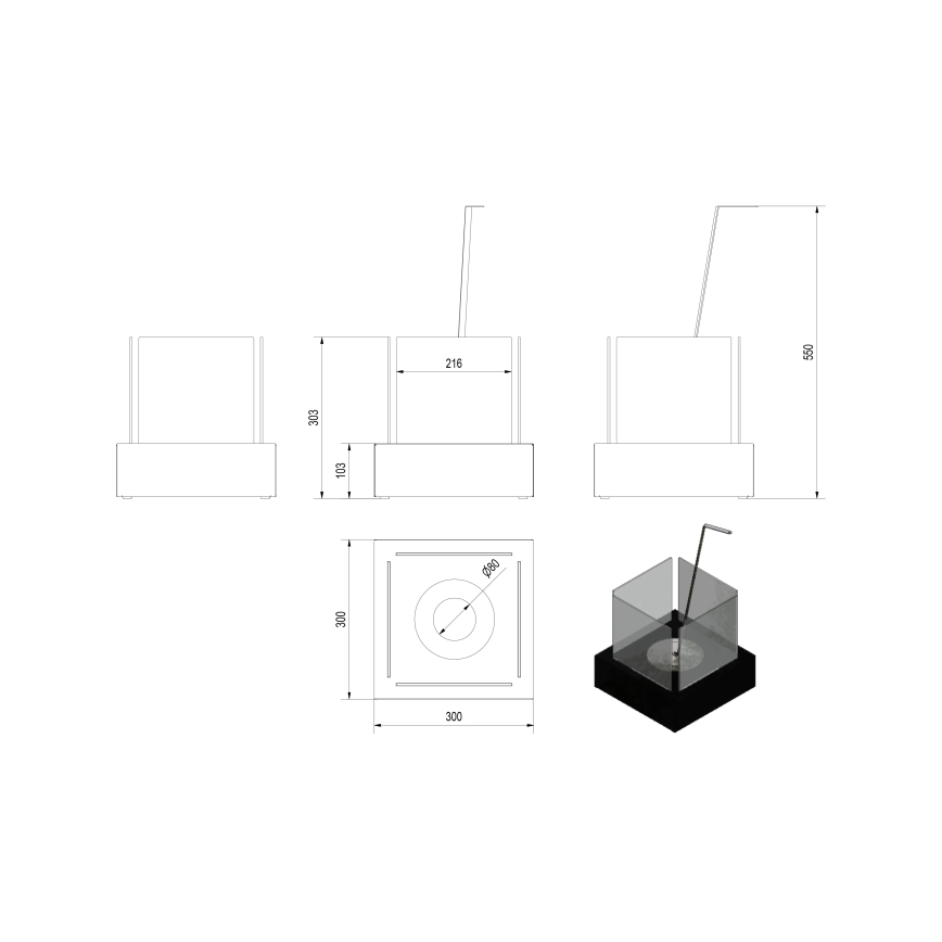 Kratki - BIO eldstad 30,3x30 cm 1kW vit