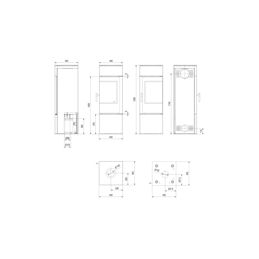 Kratki - Steel fireplace 8kW 150mm