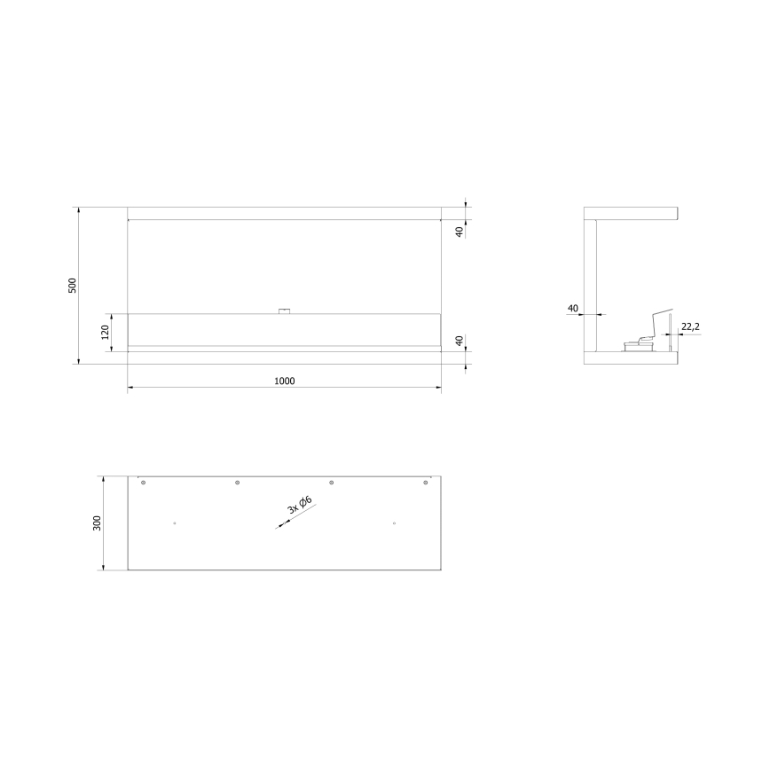Kratki - Inbyggd BIO eldstad 50x100 cm 3,5kW svart