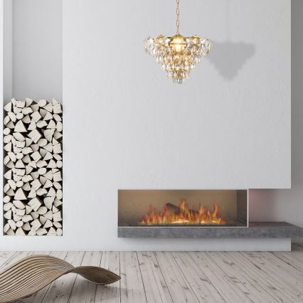 Kristallkrona med kedja SELENA 6×E14/40W/230V Guld