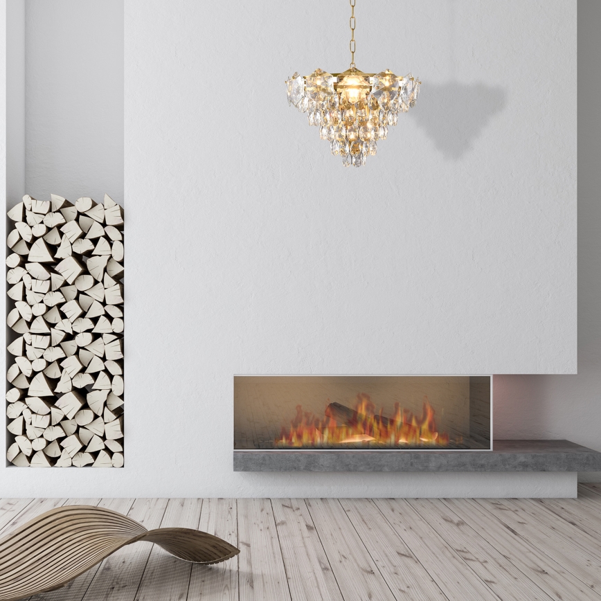 Kristallkrona med kedja SELENA 6×E14/40W/230V Guld