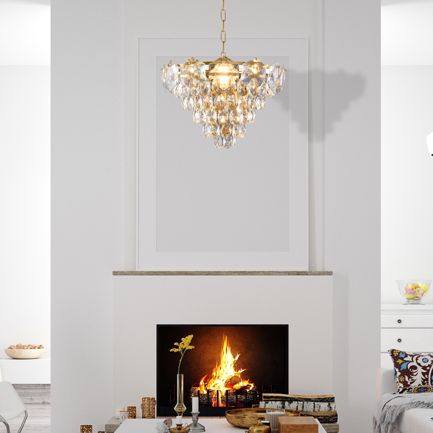 Kristallkrona med kedja SELENA 6×E14/40W/230V Guld