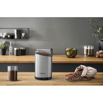 Krups - Elektrisk kaffebönkvarn 85g FAST-TOUCH 200W/230V matt krom