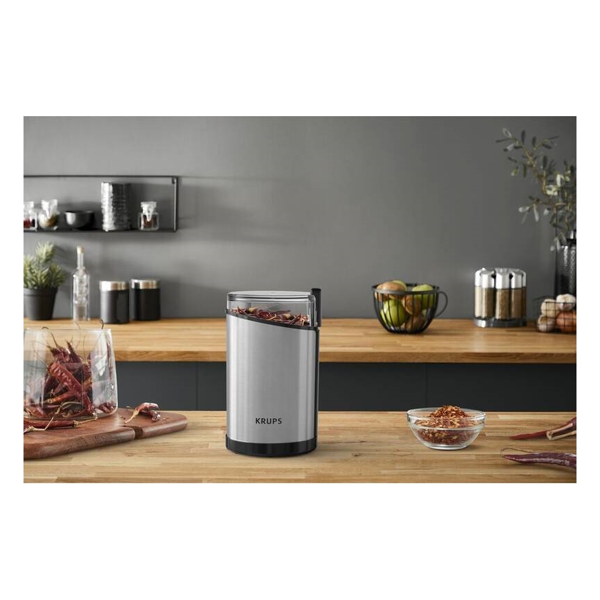 Krups - Elektrisk kaffebönkvarn 85g FAST-TOUCH 200W/230V matt krom
