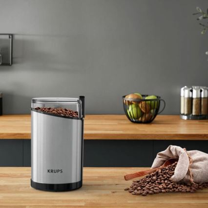 Krups - Elektrisk kaffebönkvarn 85g FAST-TOUCH 200W/230V matt krom