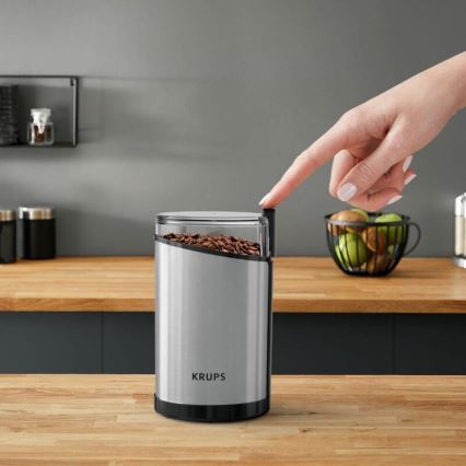 Krups - Elektrisk kaffebönkvarn 85g FAST-TOUCH 200W/230V matt krom