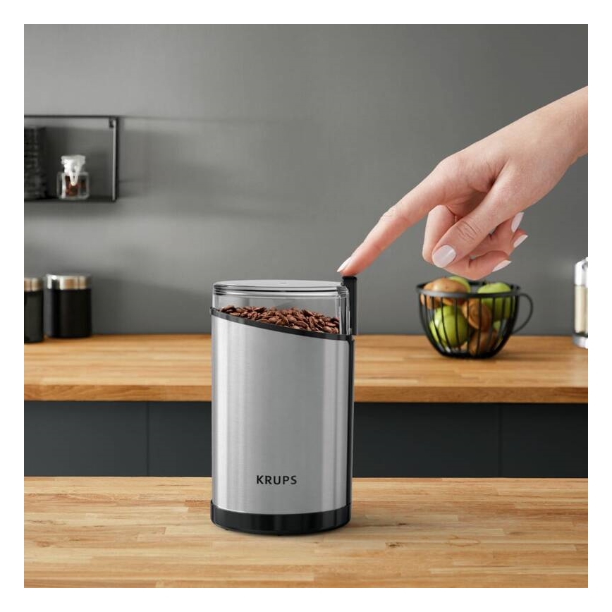 Krups - Elektrisk kaffebönkvarn 85g FAST-TOUCH 200W/230V matt krom