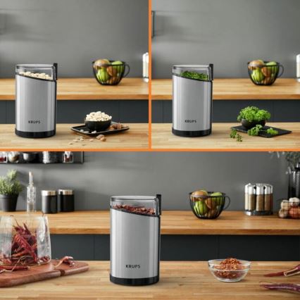 Krups - Elektrisk kaffebönkvarn 85g FAST-TOUCH 200W/230V matt krom