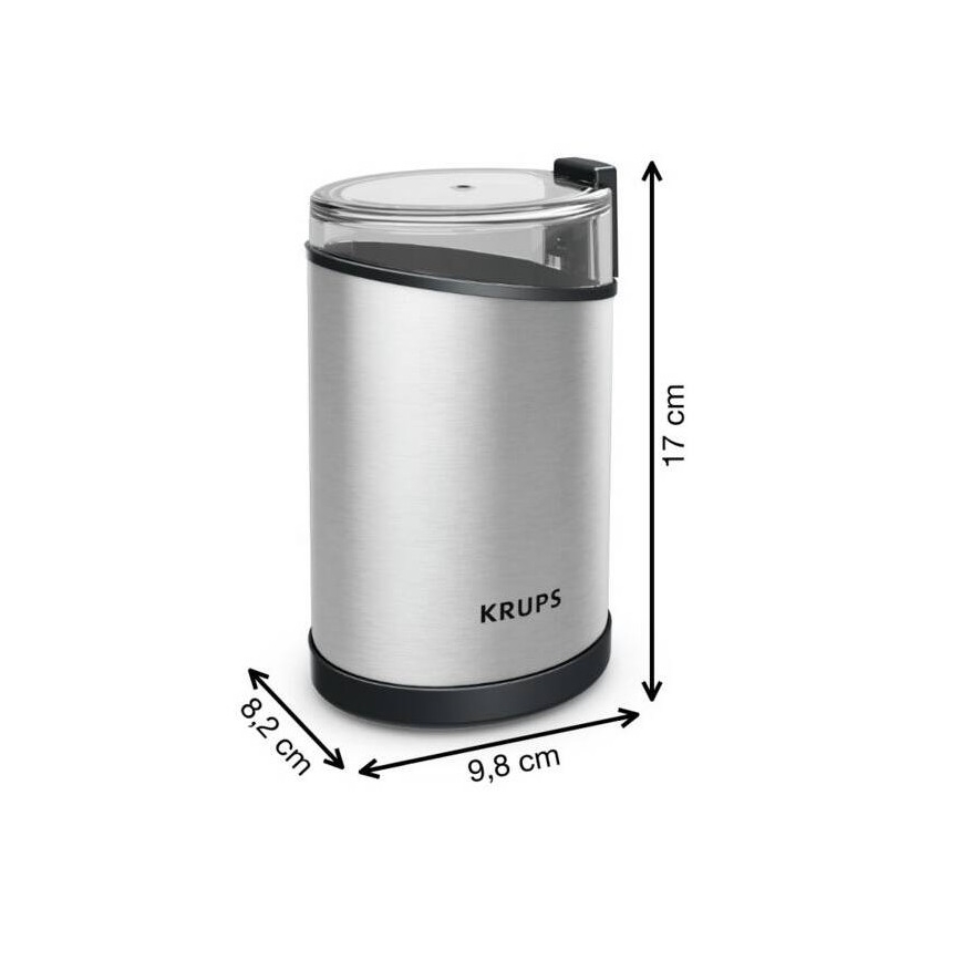 Krups - Elektrisk kaffebönkvarn 85g FAST-TOUCH 200W/230V matt krom