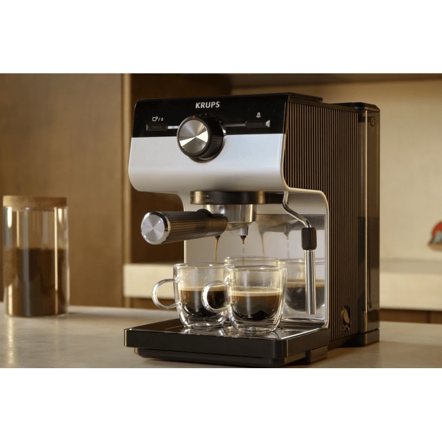 Krups - Kaffemaskin med spak för två muggar AUTHENTIC 1450W/230V grå