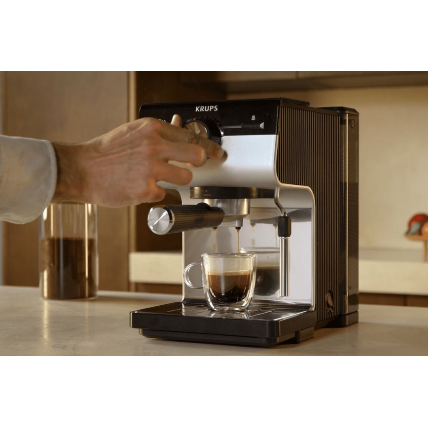Krups - Kaffemaskin med spak för två muggar AUTHENTIC 1450W/230V grå