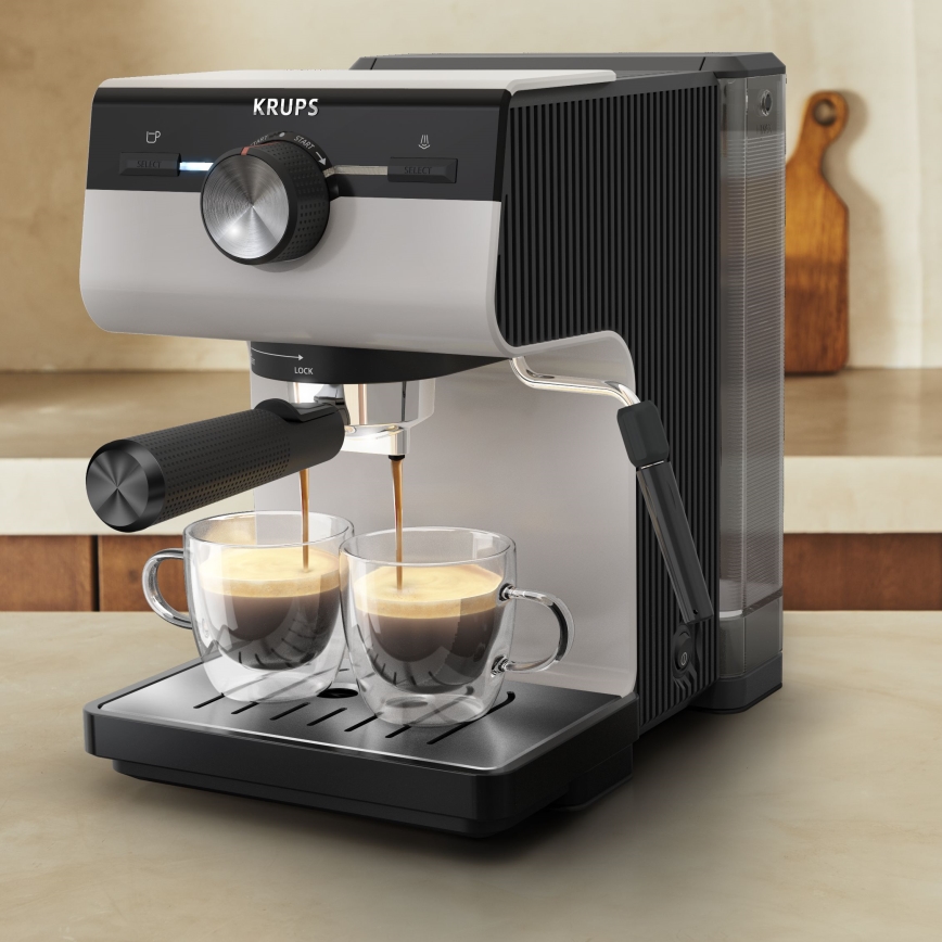 Krups - Kaffemaskin med spak för två muggar AUTHENTIC 1450W/230V grå