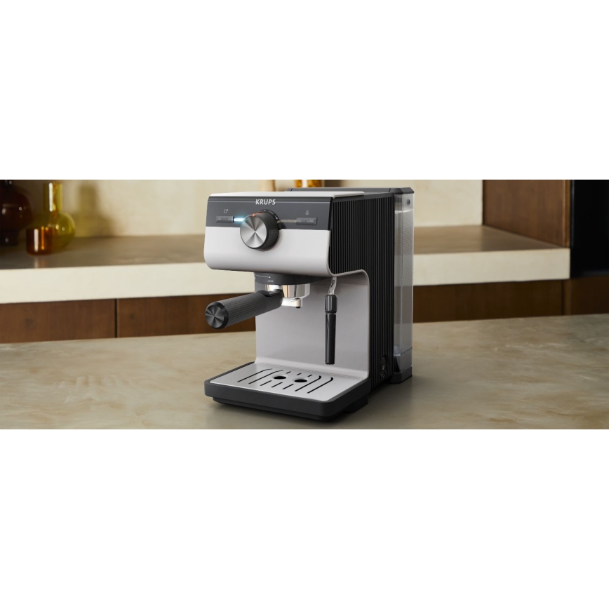 Krups - Kaffemaskin med spak för två muggar AUTHENTIC 1450W/230V grå