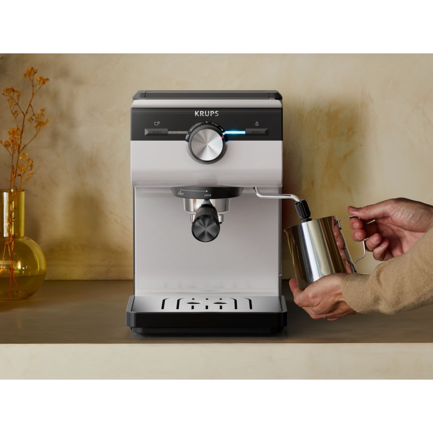 Krups - Kaffemaskin med spak för två muggar AUTHENTIC 1450W/230V grå