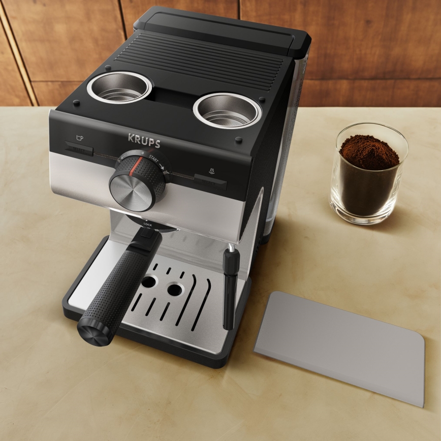 Krups - Kaffemaskin med spak för två muggar AUTHENTIC 1450W/230V grå