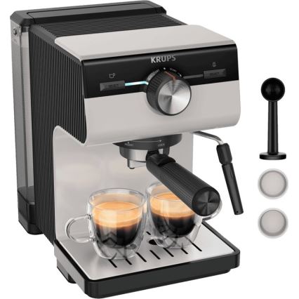 Krups - Kaffemaskin med spak för två muggar AUTHENTIC 1450W/230V grå