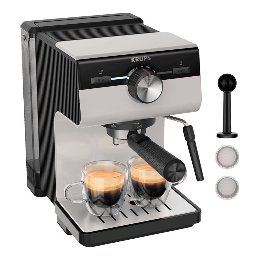 Krups - Kaffemaskin med spak för två muggar AUTHENTIC 1450W/230V grå