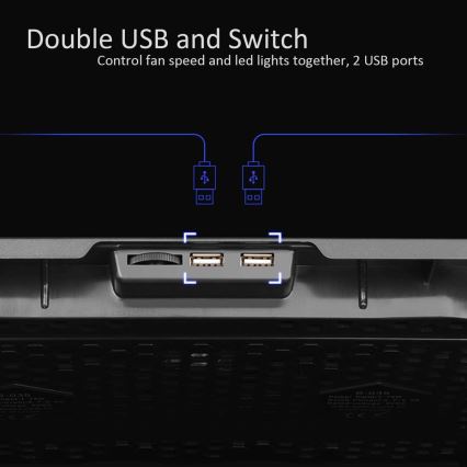 Kylplatta för laptop 5x fläkt 2xUSB svart