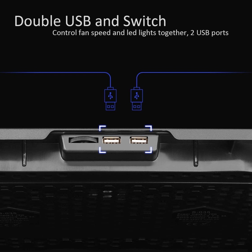 Kylplatta för laptop 5x fläkt 2xUSB svart