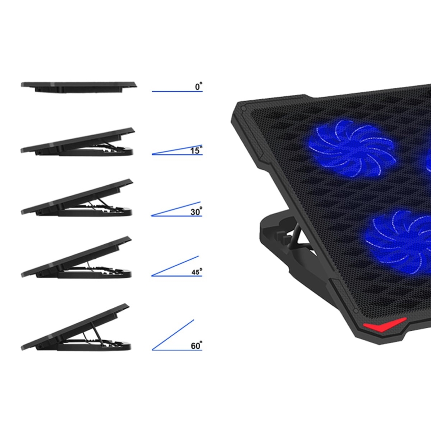 Kylplatta för laptop 5x fläkt 2xUSB svart