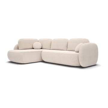 L-formad bäddbar hörnsoffa med förvaring OLBIA, vänsterutförande, beige