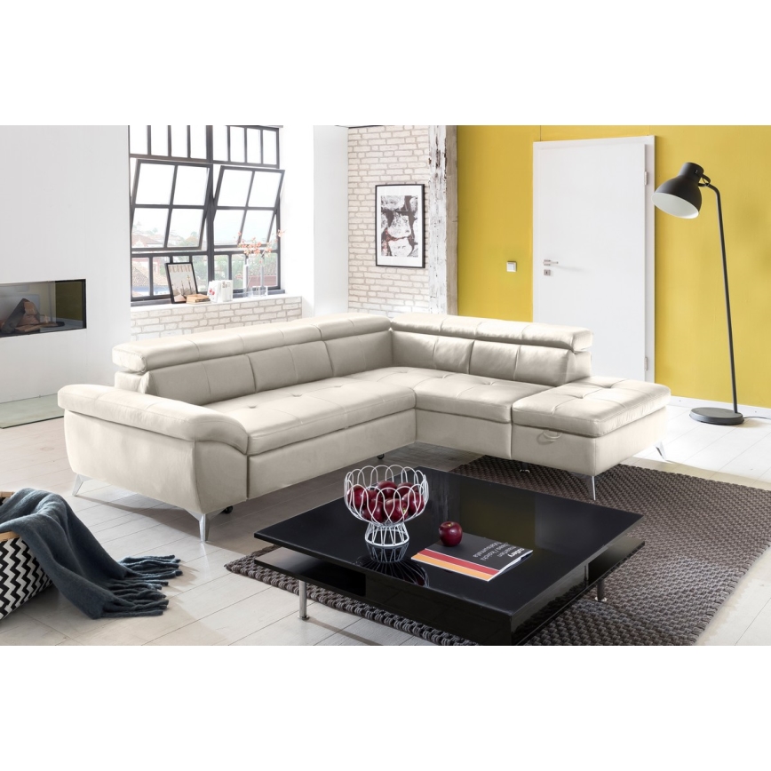 L-formad hörnbäddsoffa i skin SALERNO II rätt beige
