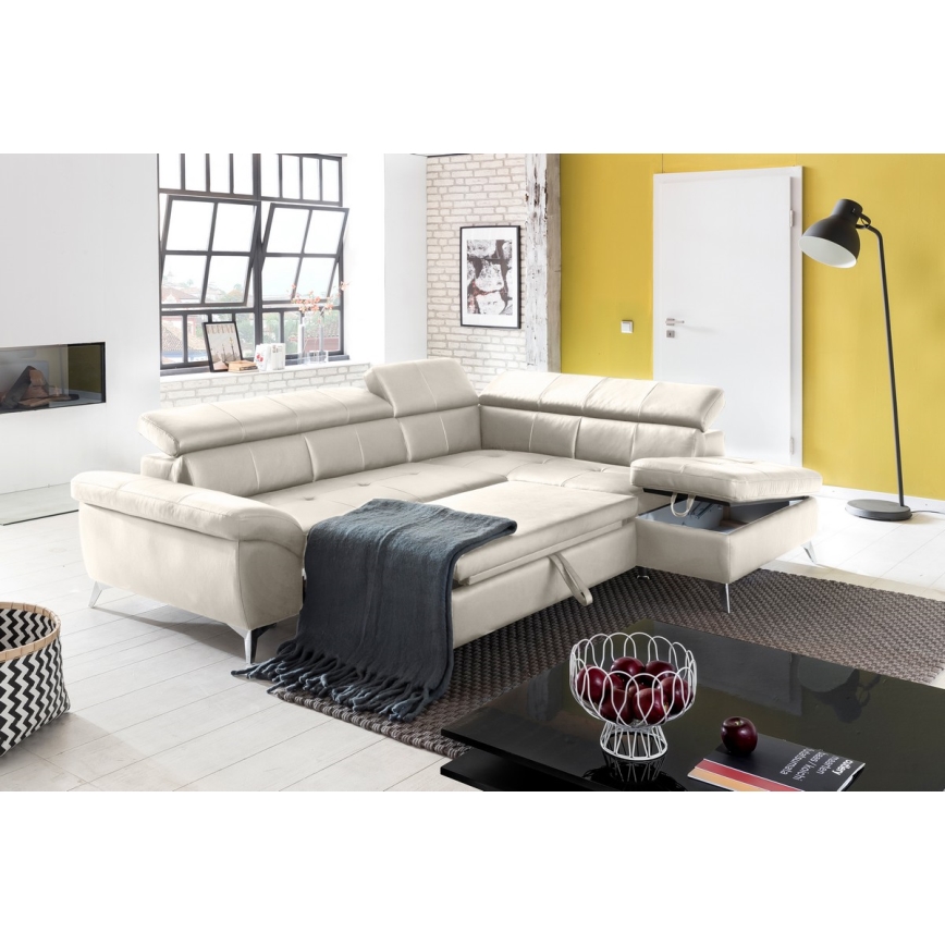 L-formad hörnbäddsoffa i skin SALERNO II rätt beige