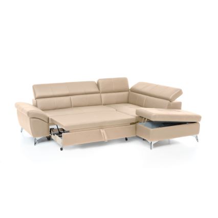 L-formad hörnbäddsoffa i skin SALERNO II rätt beige