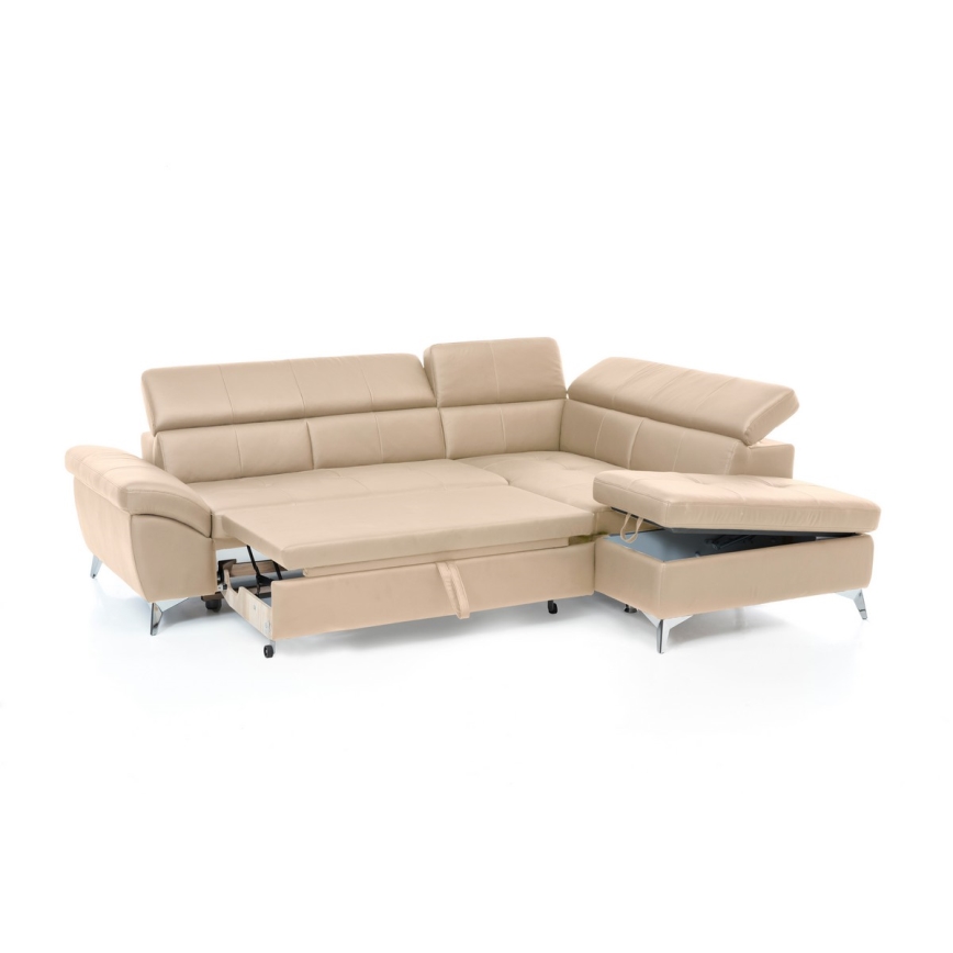 L-formad hörnbäddsoffa i skin SALERNO II rätt beige