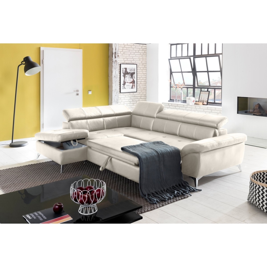 L-formad hörnbäddsoffa i skin SALERNO II vänster beige
