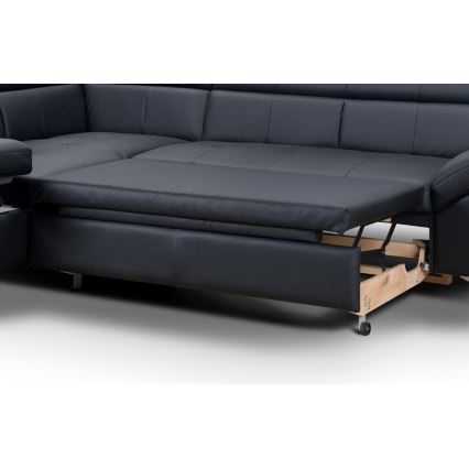L-formad hörnbäddsoffa i skin SALERNO II vänster svart