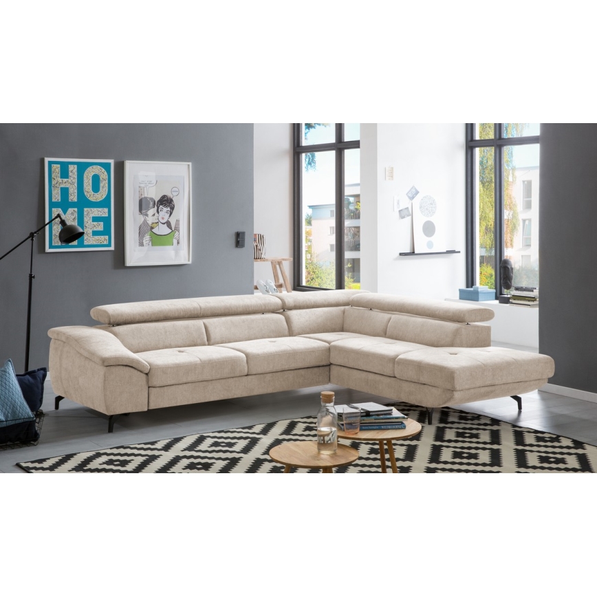 L-formad hörnbäddsoffa med förvaringsutrymme BRESCIA rätt beige