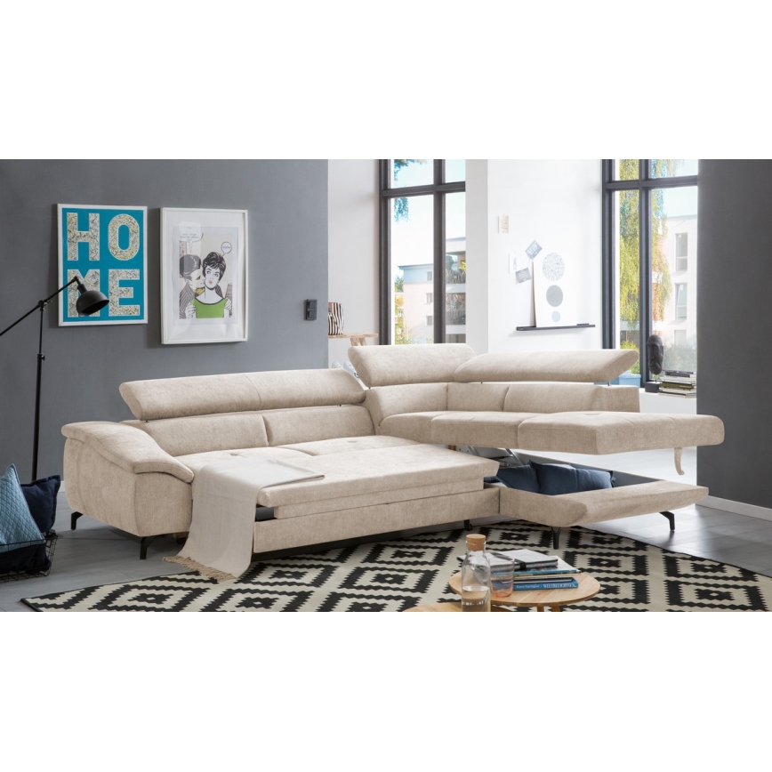 L-formad hörnbäddsoffa med förvaringsutrymme BRESCIA rätt beige