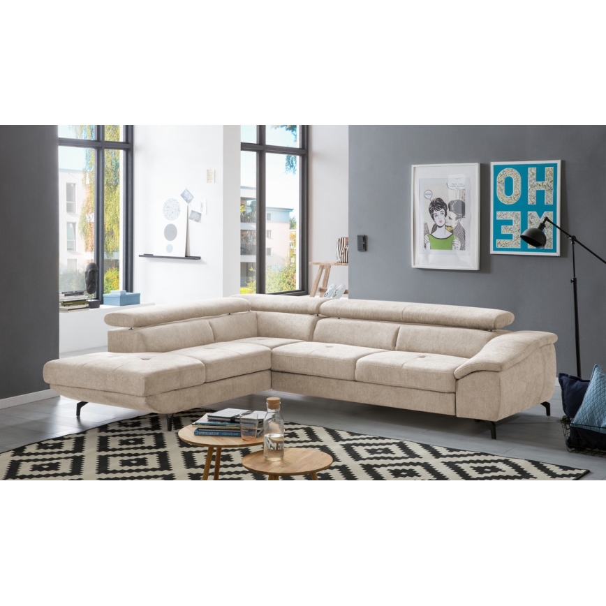 L-formad hörnbäddsoffa med förvaringsutrymme BRESCIA vänster beige