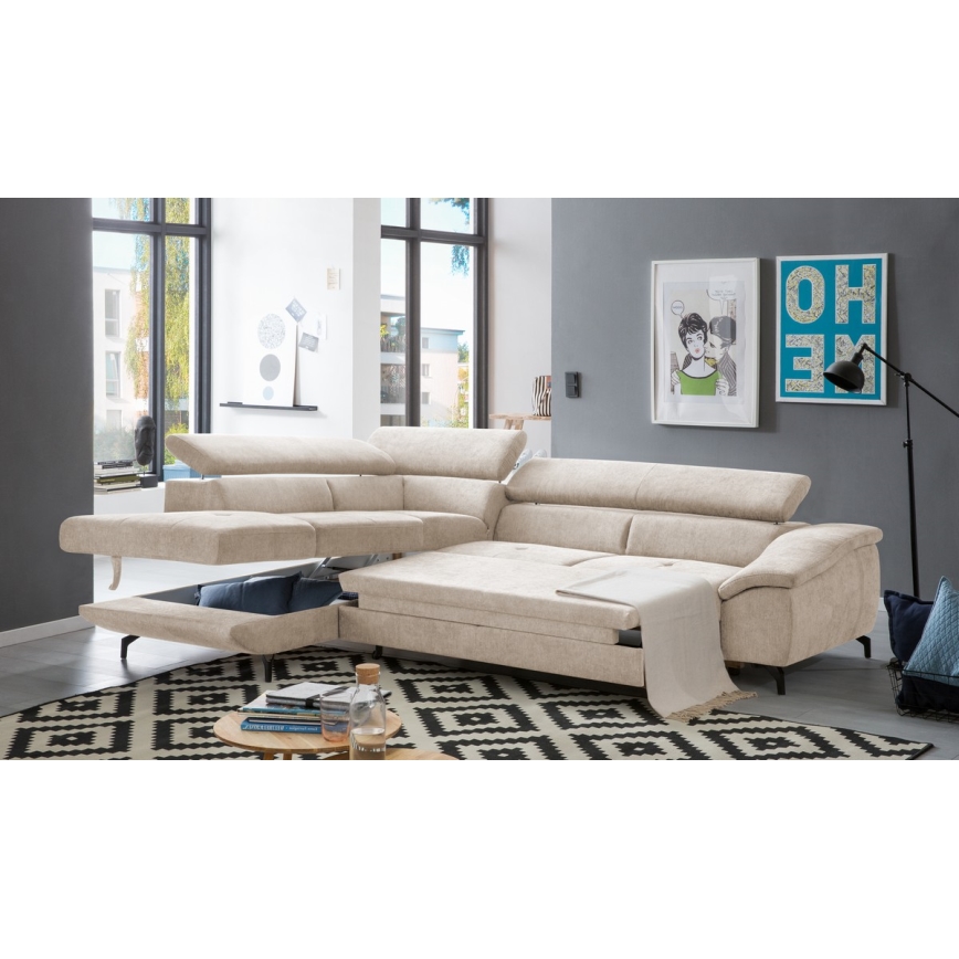 L-formad hörnbäddsoffa med förvaringsutrymme BRESCIA vänster beige