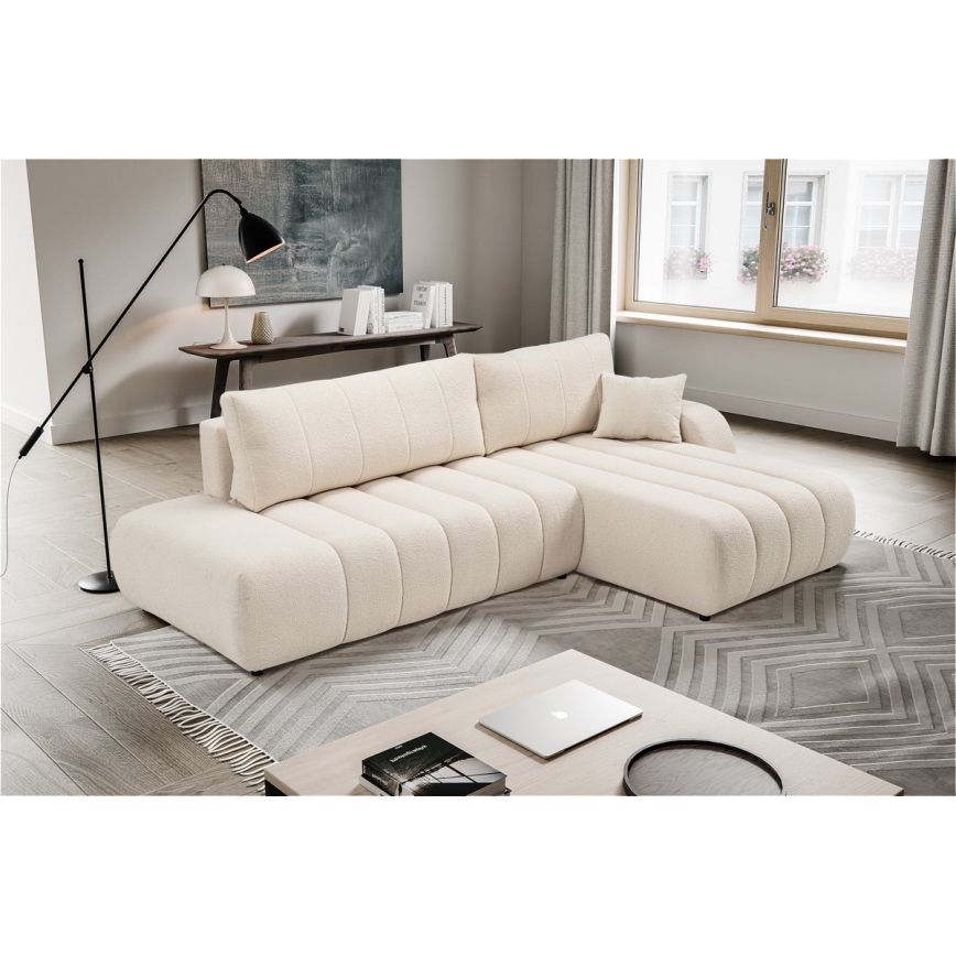 L-formad hörnbäddsoffa med förvaringsutrymme DESIO rätt beige