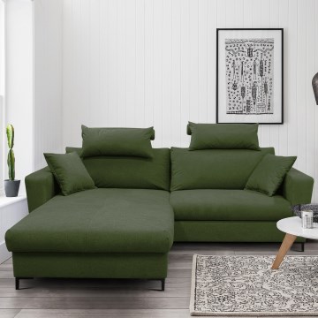 L-formad hörnsoffa med bäddfunktion och förvaring HORTA, vänster, grön