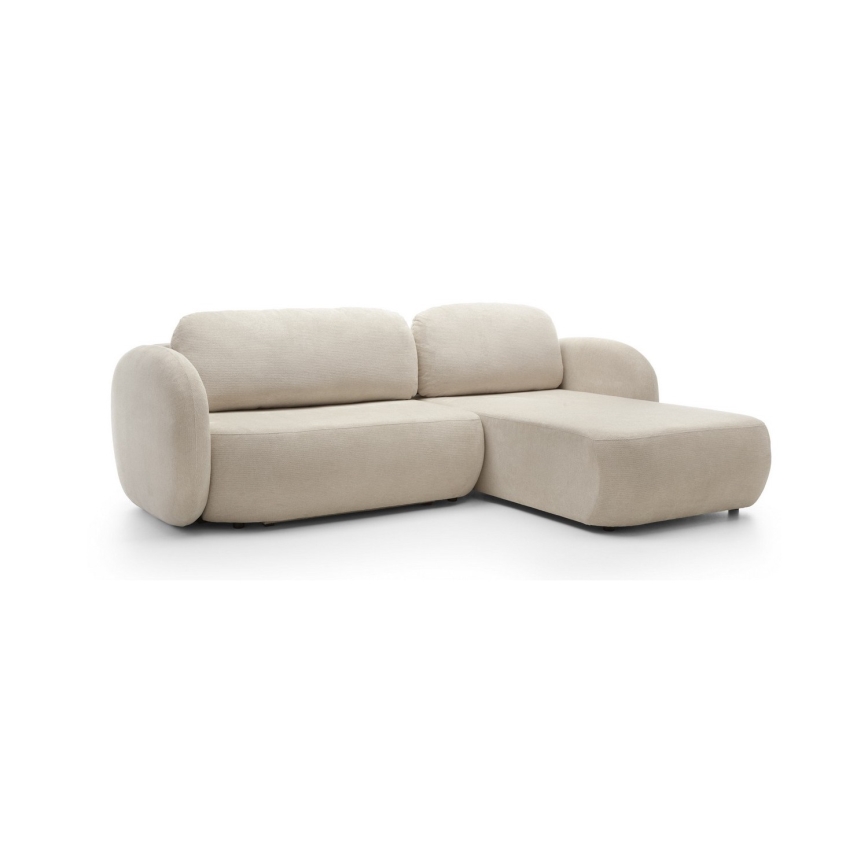 L-formad hörnsoffa med bäddfunktion och förvaringsutrymme, OLBIA, höger, beige