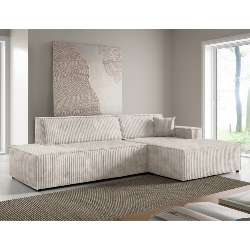 L-formad hörnsoffa TERAMO med bäddfunktion och förvaring, höger, beige