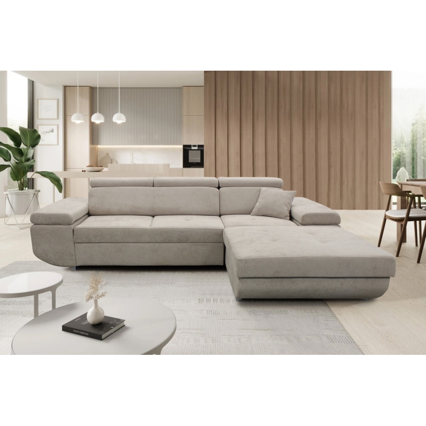 L-formad klädd bäddsoffa hörn lounge-svi CASTELO rätt grå